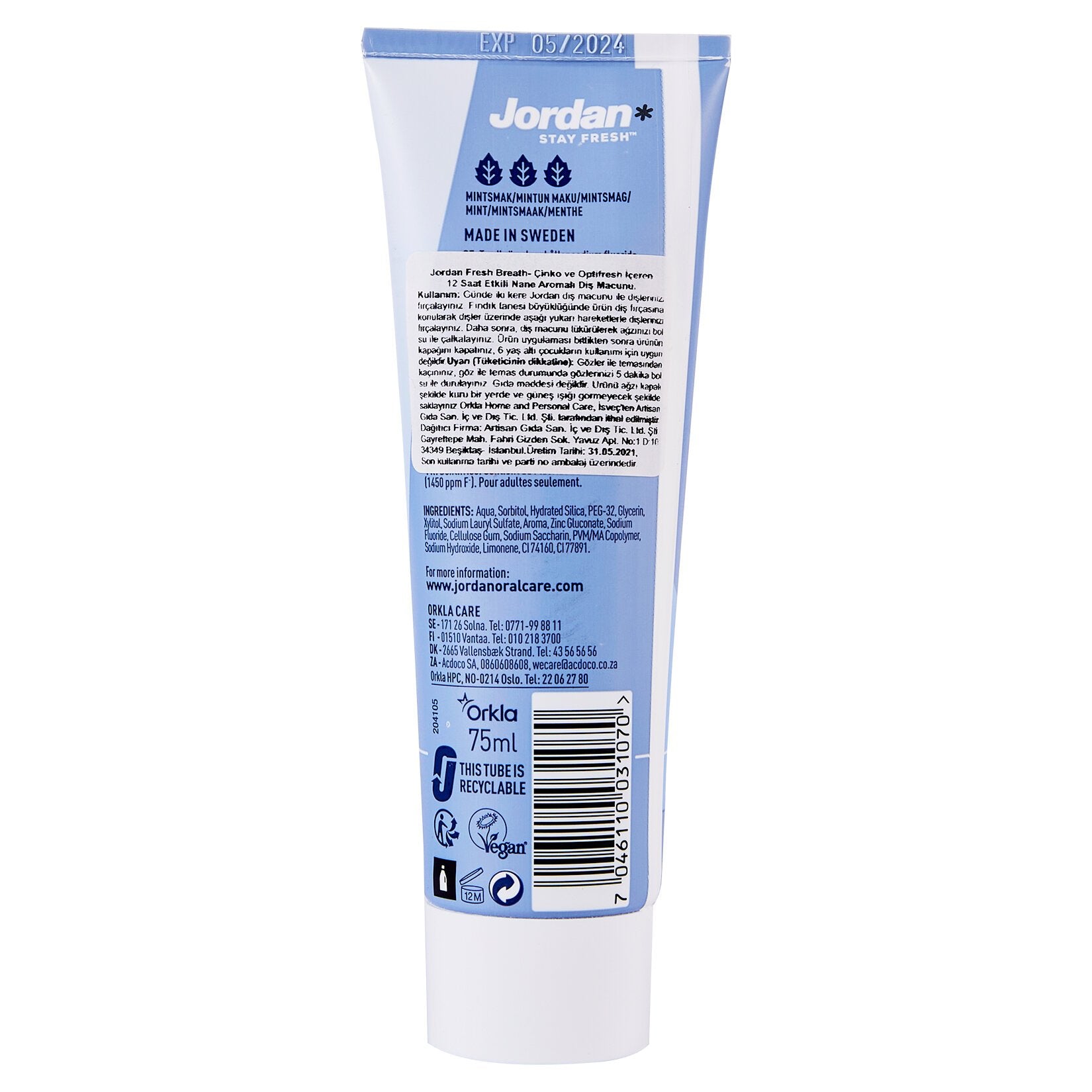 Jordan Fresh Breath Toothpaste 75 Ml