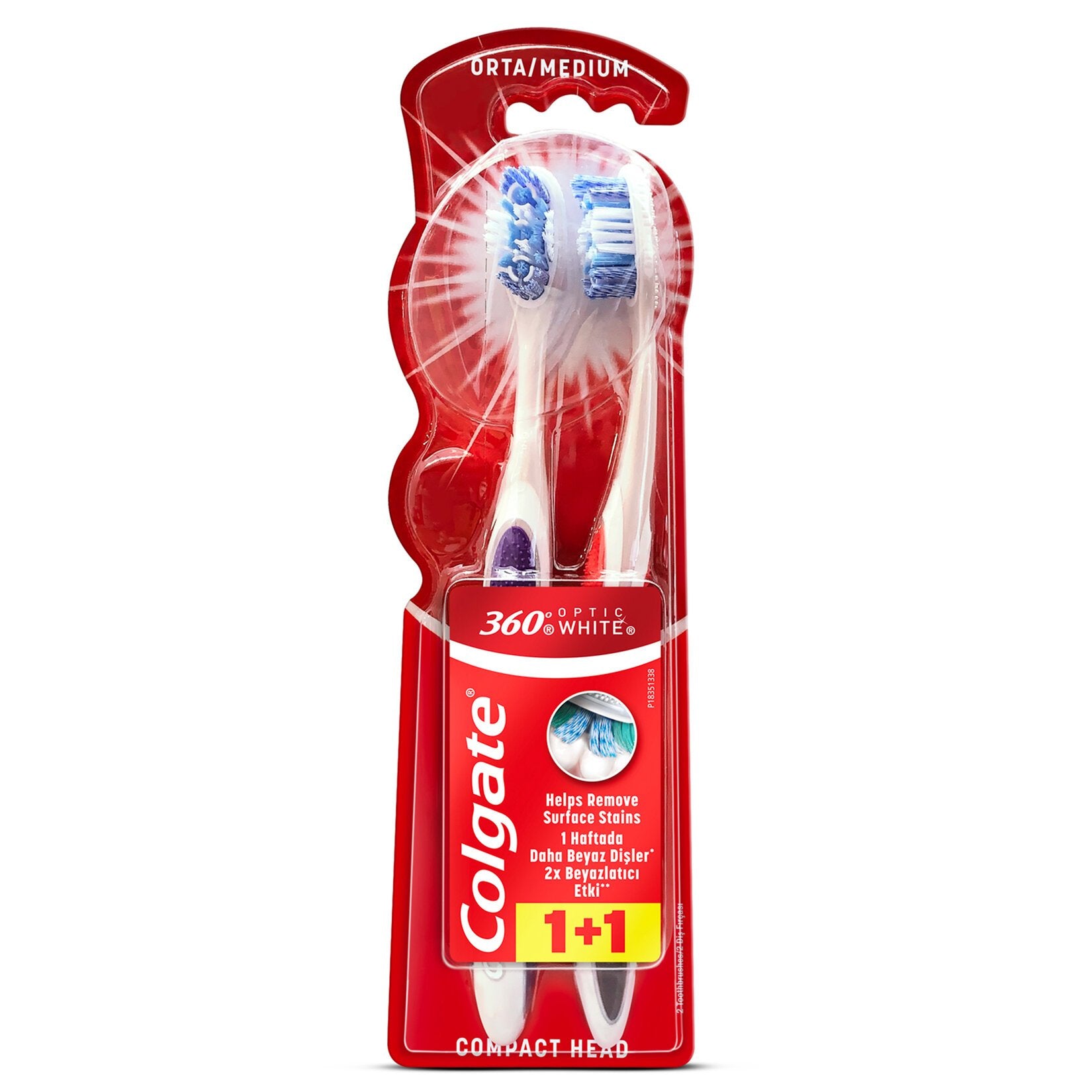 Colgate 360 Optic White Medium Whitening Toothbrush 1+1