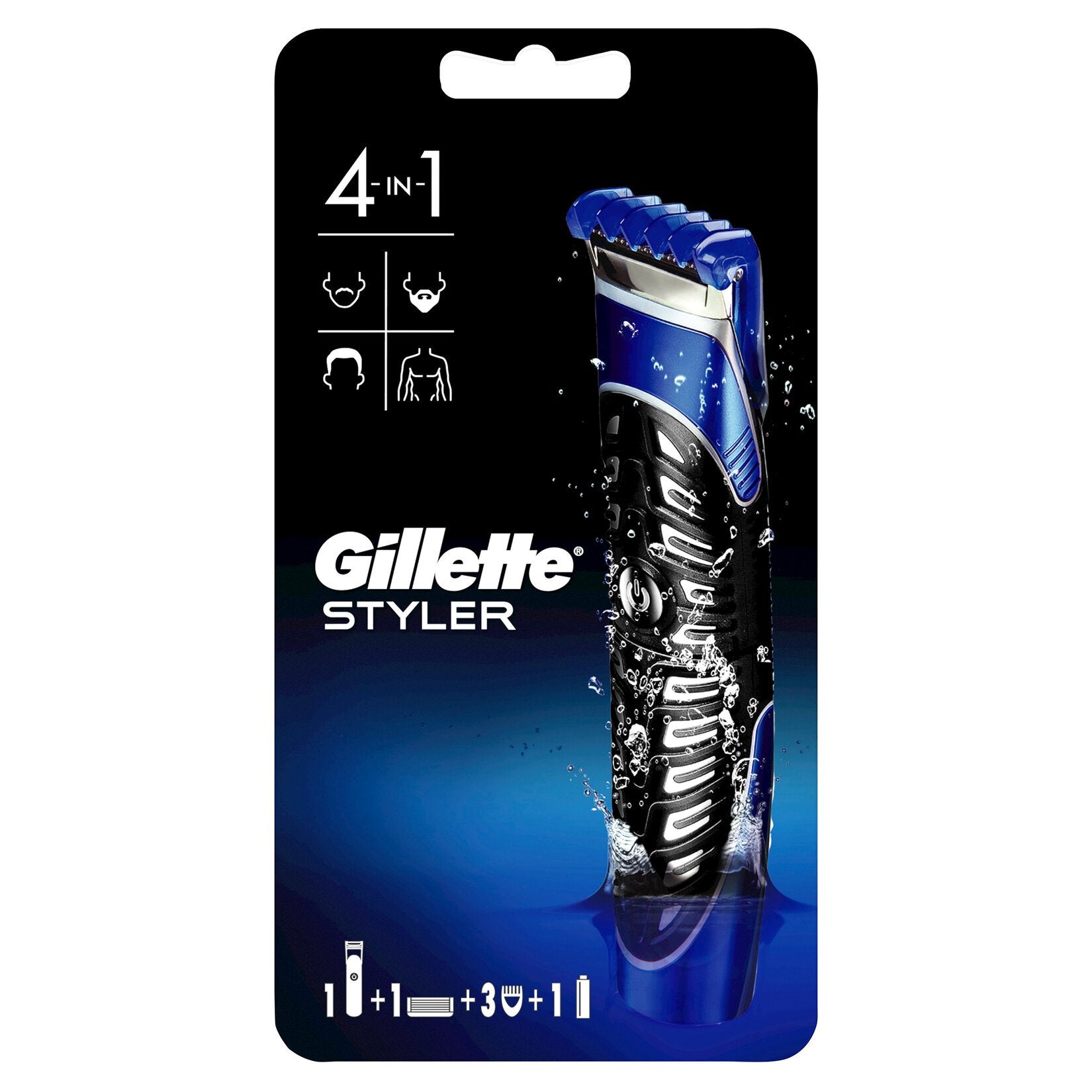 Gillette Styler 4-in-1 Precision Body Hair and Beard Trimmer, Razor and Edger