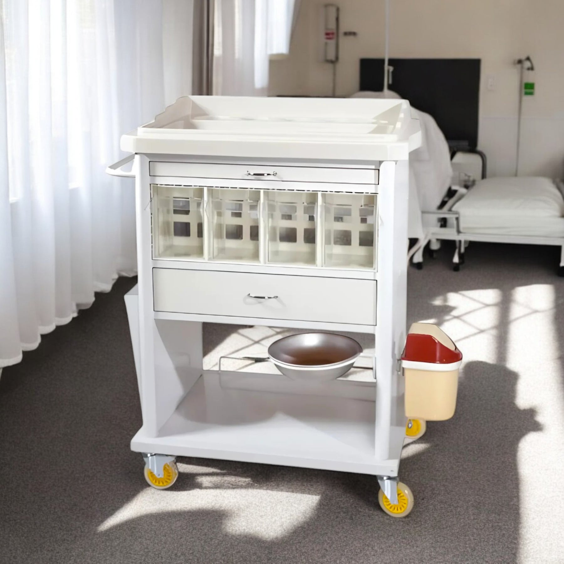 Tm-B 2026 Abs Tray Bottle Holder and Metal Handle Emergency and Medicine Cart (8 Compartments)