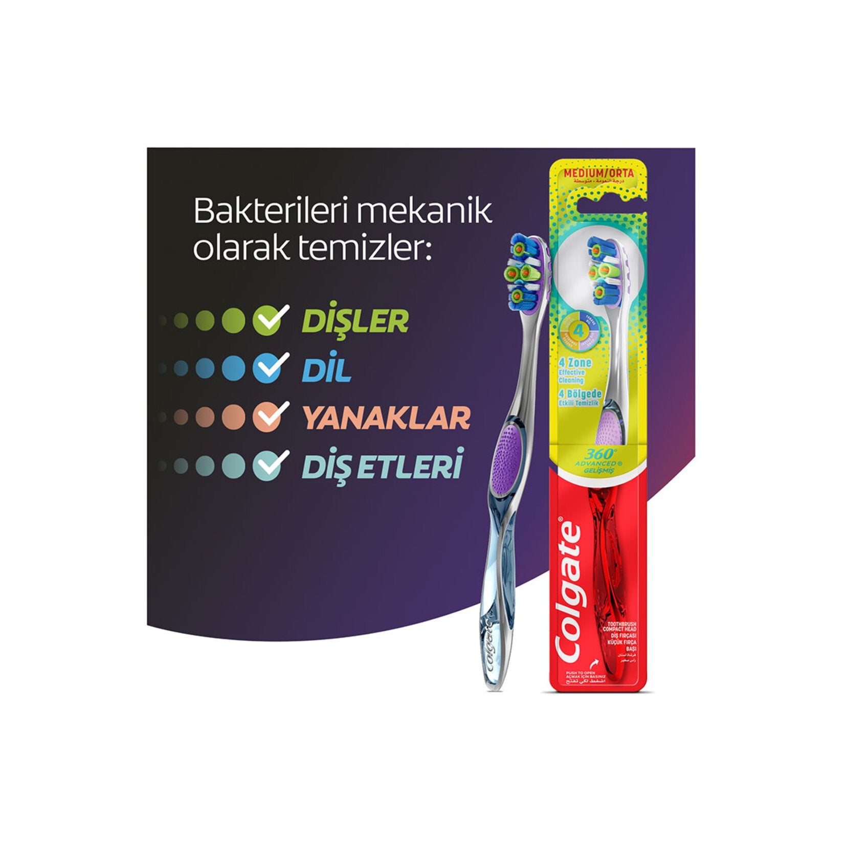 Colgate 360 Gelişmiş 4 Yönlü Koruma Orta Diş Fırçası