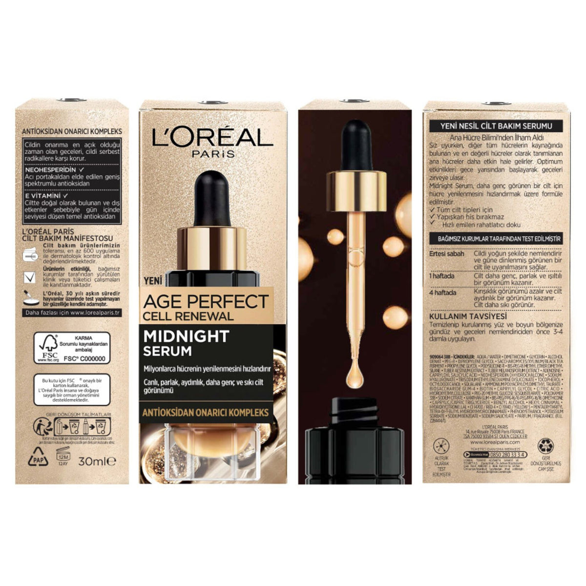 L'Oréal Paris Midnight Serum Cilt Yenileme & Cilt Görünümü Canlandırma Etkili 30 Ml